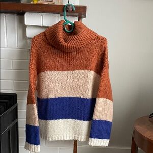 Vestique Multicolor Turtleneck Sweater - Rust, Blue, and Cream